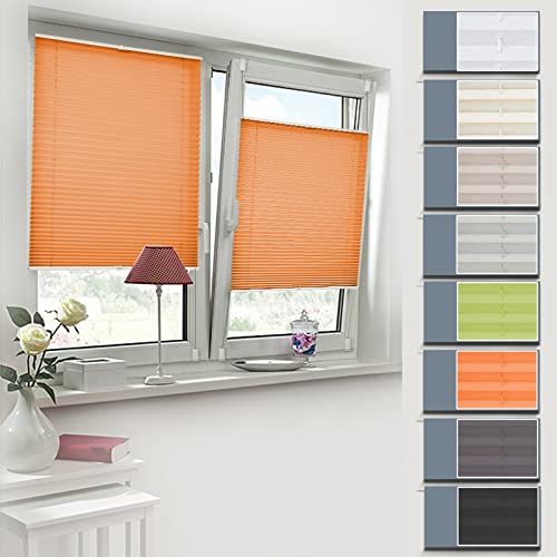 Zarnan Plissee ohne Bohren Klemmfix,Orange 90x130cm,Faltrollo lichtdurchlässig,Pliseerollos Jalousien Fenster ohne Bohren für Sichtschutz Sonnenschutz innen von Zarnan