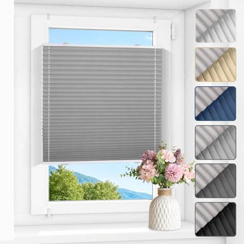 Zarnan Plissee ohne Bohren Verdunkelung Thermo Plissee Klemmfix Grau B75 x H210 cm(BxH) plisseerollo Klemmfix 100% Blickdicht Jalousien for für Fenster innen Sichtschutz von Zarnan