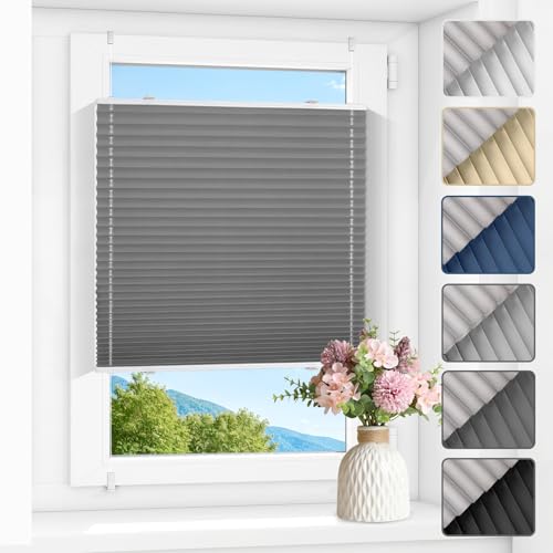 Zarnan Plissee ohne Bohren Verdunkelung Thermo Plissee Klemmfix Hellgrau B100 x H110 cm(BxH) plisseerollo Klemmfix 100% Blickdicht Jalousien for für Fenster innen Sichtschutz von Zarnan