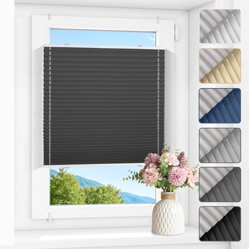 Zarnan Plissee ohne Bohren Verdunkelung Thermo Plissee Klemmfix Schwarz B100 x H120 cm(BxH) plisseerollo Klemmfix 100% Blickdicht Jalousien for für Fenster innen Sichtschutz von Zarnan