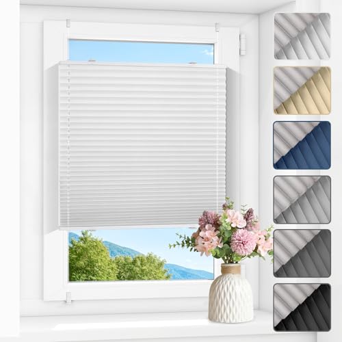 Zarnan Plissee ohne Bohren Verdunkelung Thermo Plissee Klemmfix Weiß B45 x H80 cm(BxH) plisseerollo Klemmfix 100% Blickdicht Jalousien for für Fenster innen Sichtschutz von Zarnan