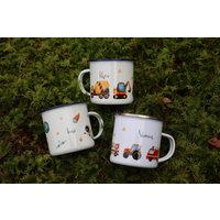 Emailletasse Feuerwehr, Emaille Tasse Personalisiert Für Kinder, Campingtasse Kind, Kindertasse, Babygeschenke, Bagger von Zartmutig