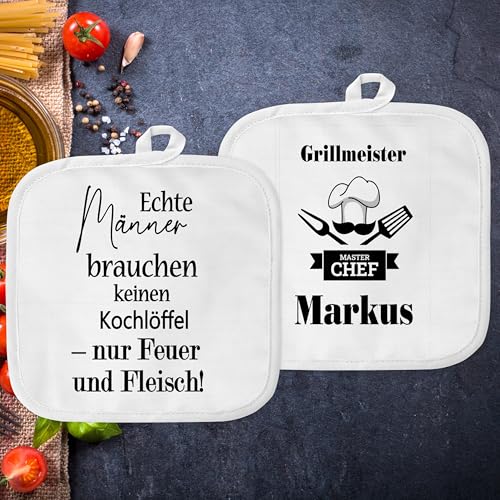 Personalisierbare Topflappen Set mit Spruch & Wunschname - Grillmeister Design mit Lustigem Spruch, Weiß, 2 Stück - Grill Geschenk für Männer – Lustige Geschenkidee für Papa & Grillmeister Personalisierbare Topflappen Set mit Spruch & Wunschname - Grillmeister Design mit Lustigem Spruch, Weiß, 2 Stück - Grill Geschenk für Männer – Lustige Geschenkidee für Papa & Grillmeister von Zarto