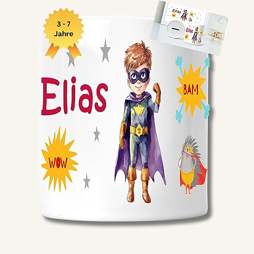 Spardose Kinder Jungen - Individuell personalisiert mit Name - Sparbüchse als Geldgeschenk - Money Box als Geschenkidee Kinder Geburtstag - Namensgeschenk (Model Superman) von Zarto