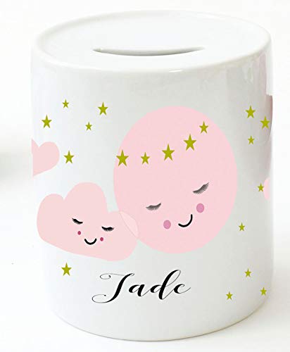 Spardose als Baby-Geschenk mit Wolke für Mädchen mit Namen personalisiert - Keramik - Verpackung als Geld-Geschenk-Idee zur Geburt Taufe – Taufgeschenk (Wolke) von Zarto