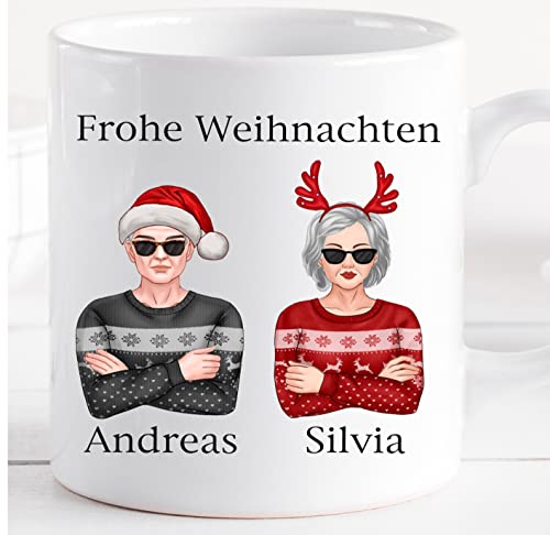 Weihnachtstasse Lustig personalisiert mit Namen für Oma und Opa- Lustige Kaffee-Tasse Weihnachten – Christmas Mug - Personalisierbare Glühweintasse Keramik 300 ml von Zarto
