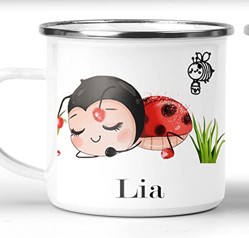 Kindergeschirr - Emaille Tasse Kinder personalisiert mit Namen für Mädchen - Kindertasse mit Namen für den Kindergarten - kleine Geschenkidee (Model Lia) von Zarto