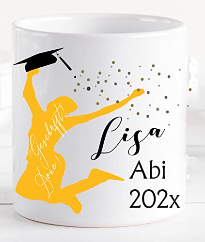 Abitur Geschenke für Abiturienten Mädchen/Tochter - Abitur bestandenes Abi 2025 - Tasse mit Namen personalisiert als Geschenkidee (Jubel gelb) von Zarto