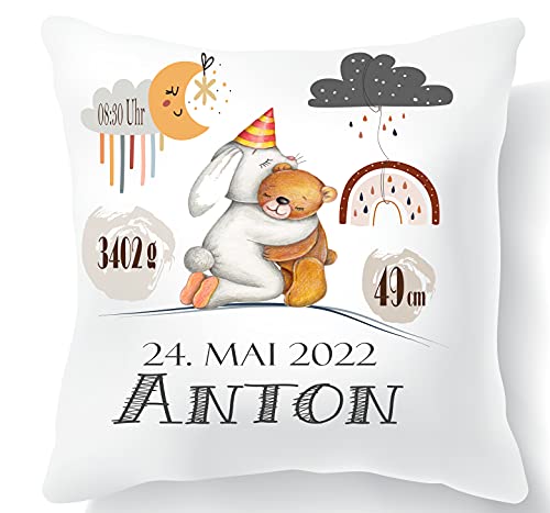 Zarto Personalisiertes Kissen zur Geburt Junge – Babygeschenk mit Namen & Geburtsdaten – Kuscheliges Namenskissen als Erinnerung – Personalisierte Geschenke zur Geburt für Jungen (Hund) von Zarto
