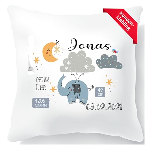 Zarto Geschenke zur Geburt Junge - Personalisierte Geschenke Baby – Geburtskissen Baby personalisiert - Babygeschenk Kissen mit Namen & Geburtsdaten von Zarto