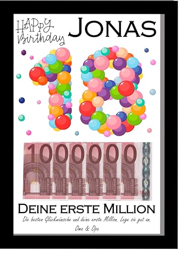 Zarto 18. Geburtstag Geschenk Jungen - Geldgeschenk Verpackung zum 18 Geburtstag - Lustiges Geburtstagsgeschenk Geschenkidee Bild personalisiert von Eltern für Sohn/Tochter - mit Namen (Model Jonas) von Zarto
