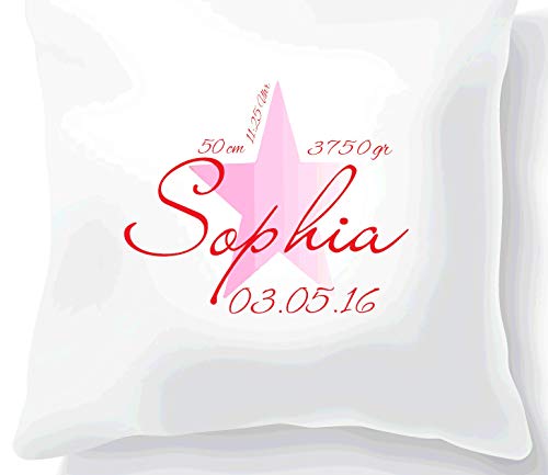 Zarto Babygeschenk mit Geburtsdaten personalisiert - Kissen mit Namen als Geschenk zur Geburt oder Taufe - Namenskissen für Baby's Jungen & Mädchen (Sophia) von Zarto