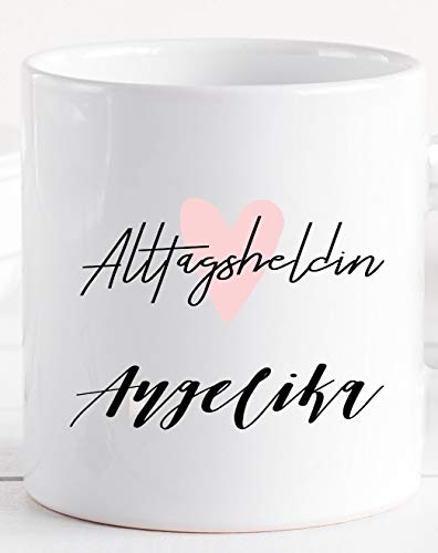 Tasse mit Spruch - Kaffeetasse Büro-tasse personalisiert mit Namen - Danke Geschenk für beste Freundin Schwester Alltagsheldin Erzieherin (Alltagsheldin Angelika) von Zarto