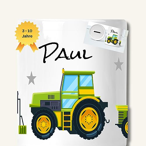 Spardose Kinder Jungen - Individuell personalisiert mit Name - Sparbüchse als Geldgeschenk - Money Box als Geschenkidee Kinder Geburtstag - Namensgeschenk (Model Traktor) von Zarto