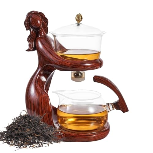 Zasdvn Teekannen- und Tassen-Set, klare Glas-Teekanne und Tassen-Set mit eingebautem Sieb, halbautomatisches Meeting-Tee-Aufbrühwerkzeug, für faule Personen, Glas-Teeservierwerkzeug, für blühenden von Zasdvn