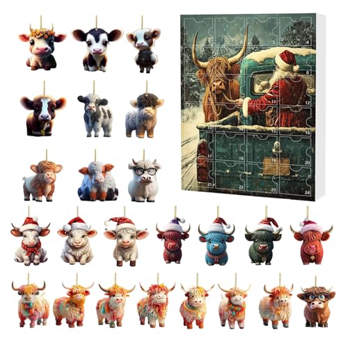 Zasdvn Weihnachtskalender Adventskalender Hochlandrind 24 Tage, Weihnachts Countdown Kalender Advent 2D Acryl Highland Cow Schmuck, Ornamente für Fenster Auto Rückspiegel Wand Tür Weihnachtsbaum Zasdvn Weihnachtskalender Adventskalender Hochlandrind 24 Tage, Weihnachts Countdown Kalender Advent 2D Acryl Highland Cow Schmuck, Ornamente für Fenster Auto Rückspiegel Wand Tür Weihnachtsbaum von Zasdvn