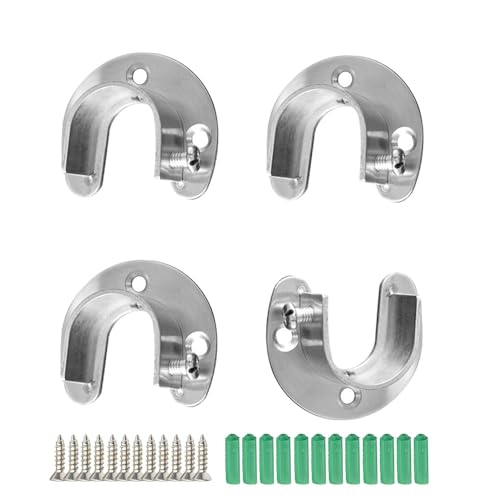 Zasiene 28 mm Silber U Rundrohr-Halterung 4 Stück Flansch Halterung Rundrohr-Halterung U-Form Edelstahl Kleiderschrank Stangenhalter U-Förmig Zinklegierung Rundrohr-Halterung Hängestangen-Flansch-Set von Zasiene