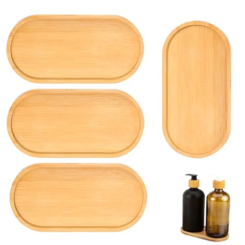 Zasiene Bambus Tablett Ovale 4 Stück Dekorative Tabletts Serviertablett Kleines Rundes Bambustablett Serviertablett Holz Küchentablett Kosmetik Tablett Organizer Servierteller für Brot Dessert Keks von Zasiene