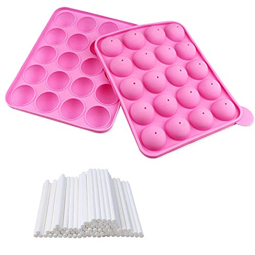 Zasiene Silikon Cake Pop Formen - 20 Stück mit Sticks - Runde Backform für Kuchen, Schokolade & Desserts - Rosa von Zasiene