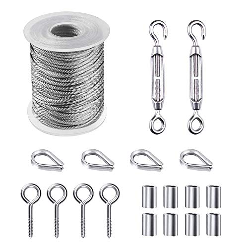 Zasiene Drahtseil 19 Stück Set Spannseil 15m Rankhilfe oder Garten Drahtseil Zubehör mit Drahtseil 15 m M5-Spannschlösser Eye M2 Drahtseilkausche M5-Stahlösengurt Aluminium-Crimpring von Zasiene