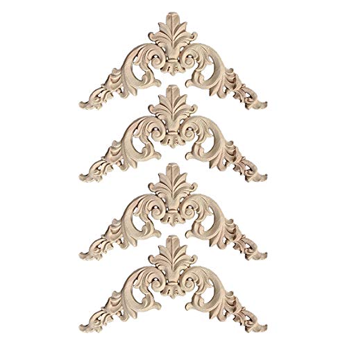 Zasiene Holzornamente für Möbel 4 Stücke Holzornamente Ornamente für Möbel Holzschnitzerei Applique Ornament Holz Möbel Wanddeko Holz,12 * 12cm von Zasiene