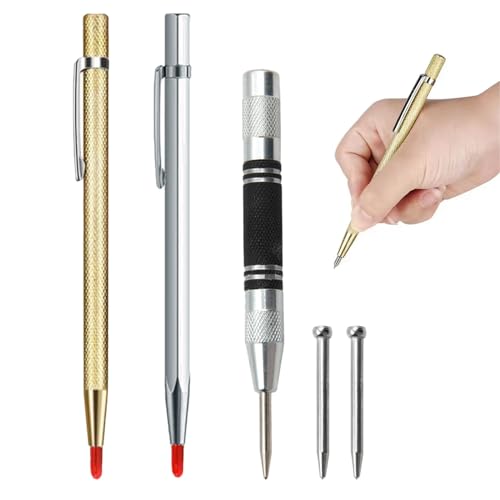 Zasjon Automatischer Körner Automatik Körner Metall mit 2 Stück Anreißnadel Hartmetall und 2 Ersatzspitzen, Selbstschlagender Körner Automatik Tragbarer Automatic Hole Punch für Metall, Holz, Glas von Zasjon