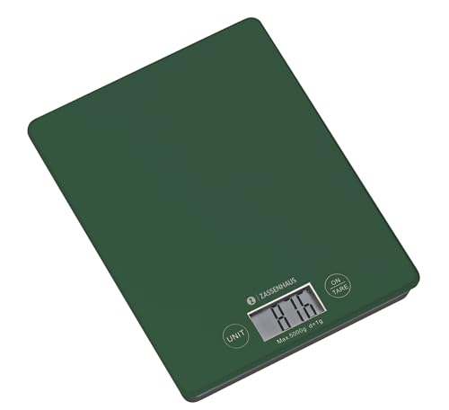 ZASSENHAUS Küchenwaage digital BALANCE/Digitalwaage mit max. 5kg in 1g Schritten/Hochwertige Haushaltswaage mit 2 Batterien inkl. / 16,5 × 21,5 × 2 cm/Deep forest von Zassenhaus