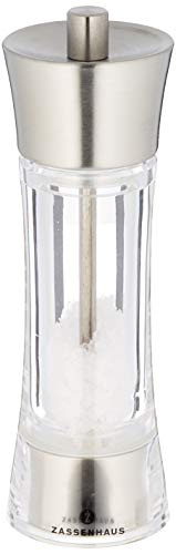 Zassenhaus Salzmühle Aachen aus Edelstahl und Acryl in der Farbe Silber-Transparent 18cm, Maße: 5,8cm x 5,8cm x 18cm, 035315 von Zassenhaus