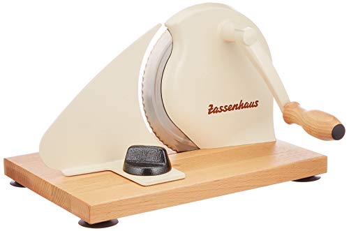 Zassenhaus Brotschneidemaschine manuell CLASSIC | Beige | Solinger Klingenstahl | Schnittstärken: 1-18mm | Brett und Kurbel aus Buchenholz | 30 × 25,5 × 19cm von Zassenhaus