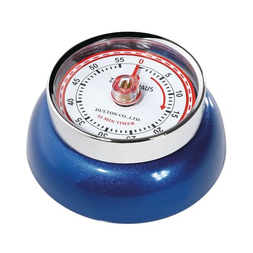 Zassenhaus Küchentimer SPEED | Ø 7 cm x 3 cm | blau metallic | ohne Batterien | Edelstahl-Gehäuse | Eieruhr magnetisch | Retro Küchenwecker analog | Küchenuhr | 55 min mechanisch einstellbar von Zassenhaus