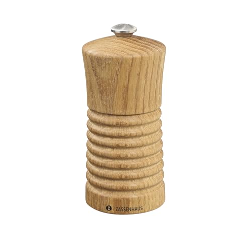 Zassenhaus Pfeffermühle HEILBRONN 13 cm | Eiche| Mit stufenlos verstellbarem Hochleistungs-Keramikmahlwerk | Befüllte Gewürzmühle | Ø 5,8 × 13 cm von Zassenhaus
