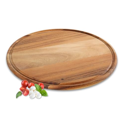 Zassenhaus Pizzateller 33cm Ø groß, Pizzaschaufel aus Nachhaltig angebauten Akazienholz, Holztablett rund mit Saftrille, Pizza Brett zum Servieren von Pizza oder Flammkuchen, Schneidebrett Holz Zassenhaus Pizzateller 33cm Ø groß, Pizzaschaufel aus Nachhaltig angebauten Akazienholz, Holztablett rund mit Saftrille, Pizza Brett zum Servieren von Pizza oder Flammkuchen, Schneidebrett Holz von Zassenhaus
