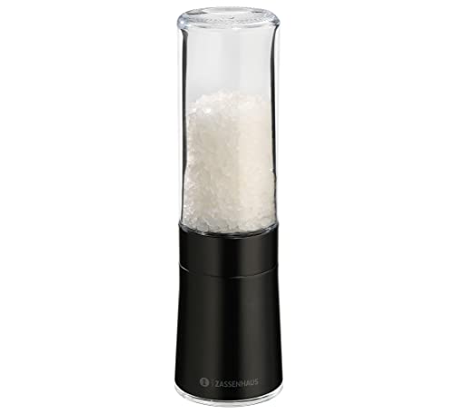 Zassenhaus Salzmühle DESSAU, zum Selbstbefüllen, Ø 5,5 cm H: 17 cm, schwarz, Glasbehälter, Keramikmahlwerk, Gewürzmühle, zerkleinert Salz und getrocknete Kräuter von Zassenhaus