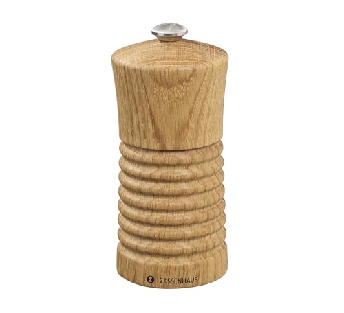 Zassenhaus Salzmühle HEILBRONN 13 cm | Eiche| Mit stufenlos verstellbarem Hochleistungs-Keramikmahlwerk | Befüllte Gewürzmühle | Ø 5,8 × 13 cm von Zassenhaus