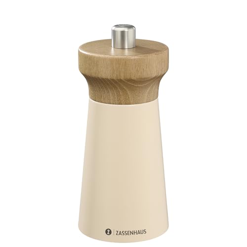Zassenhaus Salzmühle WESTERLAND sand | lackiertes Buchenholz | Mühlenkopf aus Buchenholz | mit stufenlos verstellbarem Hochleistungs-Keramikmahlwerk | Gewürzmühle für Salz | 12 cm, Ø 5,4 cm von Zassenhaus