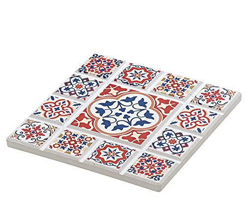 Zassenhaus Untersetzer Orientalisches Design Blume, Keramik, mit Rutschfestem Korkboden 16 x 16 x 1 cm 057652 Rot von Zassenhaus