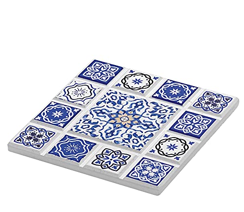 Zassenhaus Untersetzer Orientalisches Design Kreuz, Keramik, mit Rutschfestem Korkboden 16 x 16 x 1 cm, 057669, Blau von Zassenhaus