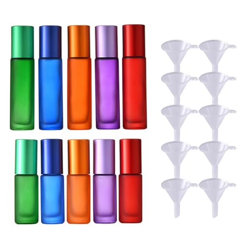 Zasvec Ätherische Öle Roller Flaschen 10 Stück Roll on Glasflaschen für Ätherisches Öl mit Edelstahl Roller Bällen Nachfüllbares Multicolor Glasflaschen Ätherisches Öl Rollerball Flaschen von Zasvec