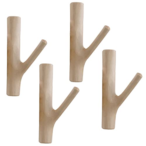 Zasvec Holz Kleiderhaken 4 Stück Holz Haken Vintage Holzhaken Haken aus Naturholz Wandhaken Holz Hakenleiste Holz Vintage Baum Ast Wandhaken Klebehaken Holz für Kleidung Schal Hut (Breite 2-3 cm) von Zasvec