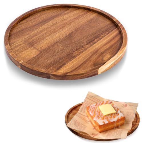 Zasvec Holzteller Rund Serviertablett aus Holz Holztablett Flacher Platzteller aus holz Tablett Küchentablett Holzgeschirr zum Dekorieren Teller für Küche, Dekoratives, zum Servieren von Zasvec