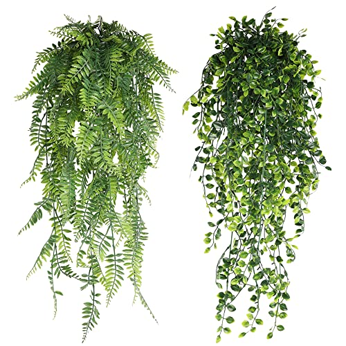 Zasvec Kunstpflanze Hängend 2 Stück Grün Künstliche Hängepflanzen Vine Künstliche Pflanzen Plastikpflanzen Hängend Outdoor Kunststoffpflanzen Künstliche Ivy für Hausgarten Indoor Outdoor Decor, 79cm von Zasvec