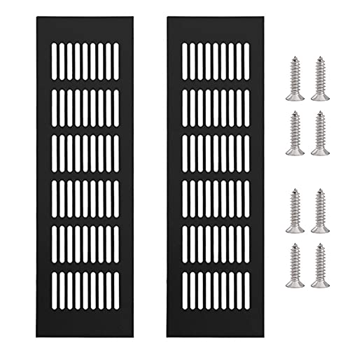 Zasvec Lüftungsgitter Aluminium 2 Stück Belüftungsgitter Eckig Lüftungsgitter Tür Rechteckig Abluftgitter Türlüftungsgitter Luftgitter mit 8 Schrauben für Belüftung von Schränken Schwarz 250 * 80mm von Zasvec
