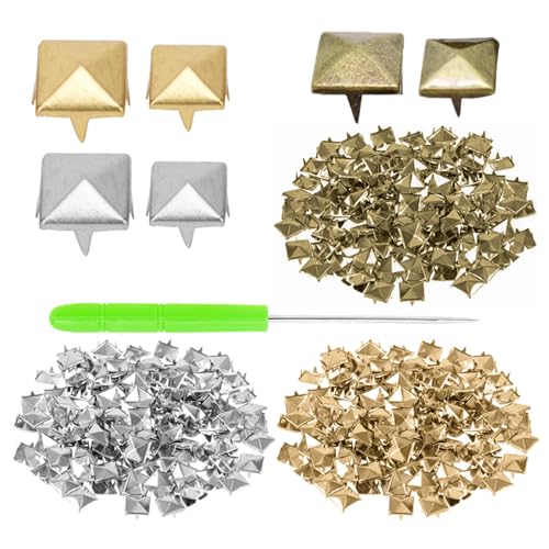 Zasvec Quadratische Nieten 600 Stück Pyramide Spike Nieten Metall Quadratische Nieten Krallen Nieten mit Bohrahle Punk-Pyramid-Nieten DIY Metall Nieten Pyramide-Quadrat-Nieten, 3 Farben, 6mm/12mm von Zasvec