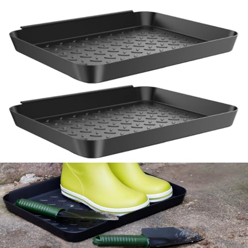 Zasvec Schuhmatte Ablage 2 Stück Schuhabtropfschale Kunststoff Schuhablage mit erhöhtem Rand Schuhwanne Abtropfschale aus Kunststoff Schuhtablett für Regen, Hundefuttermatte (35 * 27.5 * 3cm) von Zasvec