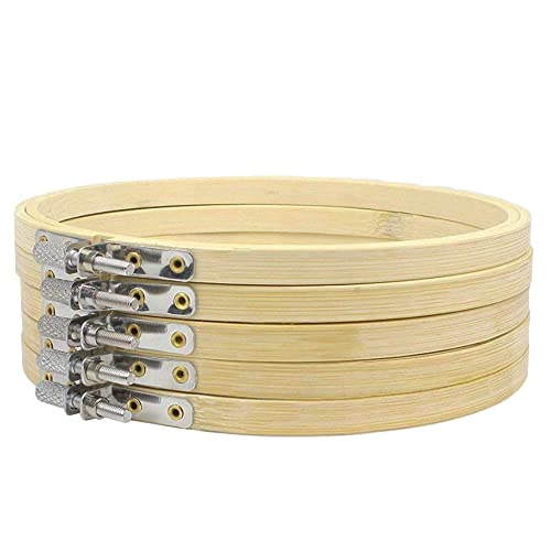 Zasvec Stickrahmen Holz 26cm 5 Stück Stickereirahmen Stickrahmen Bambus Kreis Kreuzstich Hoop Ring Verstellbare Ringe Reif Hoops für Basteln DIY Nähen von Zasvec