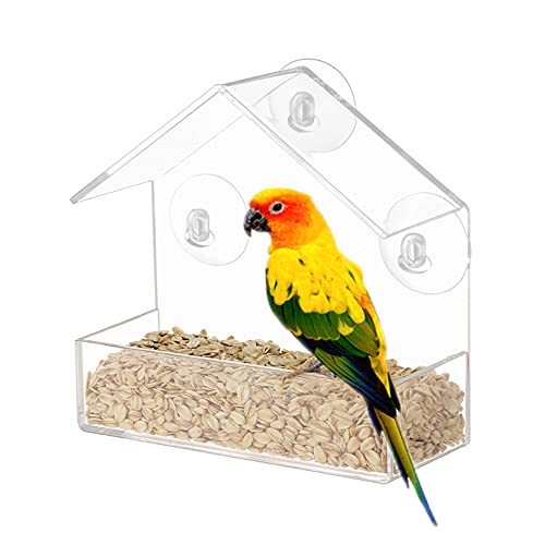 Zasvec Vogelfutterhaus Acryl Vogelhaus Fensterscheibe Vogelfutterstation Transparent Vogelfutterhäuschen Vogelfutterspender Window Bird Feeder mit 3 Saugnäpfe für Wildvögel, Finken 15 x 5 x 15cm von Zasvec