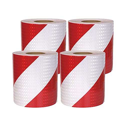 Zasvec Warnmarkierung 4 Rolle 5cm x 300cm Reflektorband Selbstklebend Warntafel Landwirtschaft Warnklebeband Reflektierendes Klebeband Absperrband Rot Weiß Reflektorband Warnklebeband von Zasvec