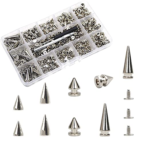 Zasvec Ziernieten 110 Stück Killernieten Spitznieten Nieten Spitz Punk Nieten Silber Kegel-Spikes Metall Punk Ziernieten Nieten zum Schrauben Spitznieten Nieten Spitz 4 Größen für DIY Dekoration von Zasvec