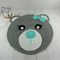 Häkelteppich Für Kinderzimmer Handgearbeiteter Bärenhäkelteppich Kinderteppich Spielmatte Babyteppich Teppich Kinder Teddybärteppich von Zaszydelkowana