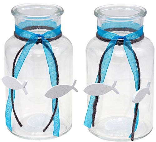ZauberDeko 2 Vasen Kommunion Konfirmation Tischdeko Türkis Fisch Weiß ZauberDeko 2 Vasen Kommunion Konfirmation Tischdeko Türkis Fisch Weiß von ZauberDeko